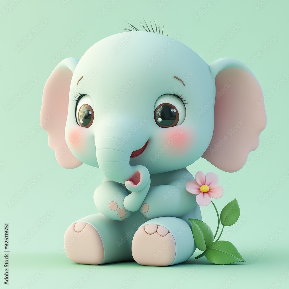 Cute Cartoon Baby Elephant with Flower 3D Render Illustration. Cute Cartoon Baby Elephant with Flower 3D Render Illustration.