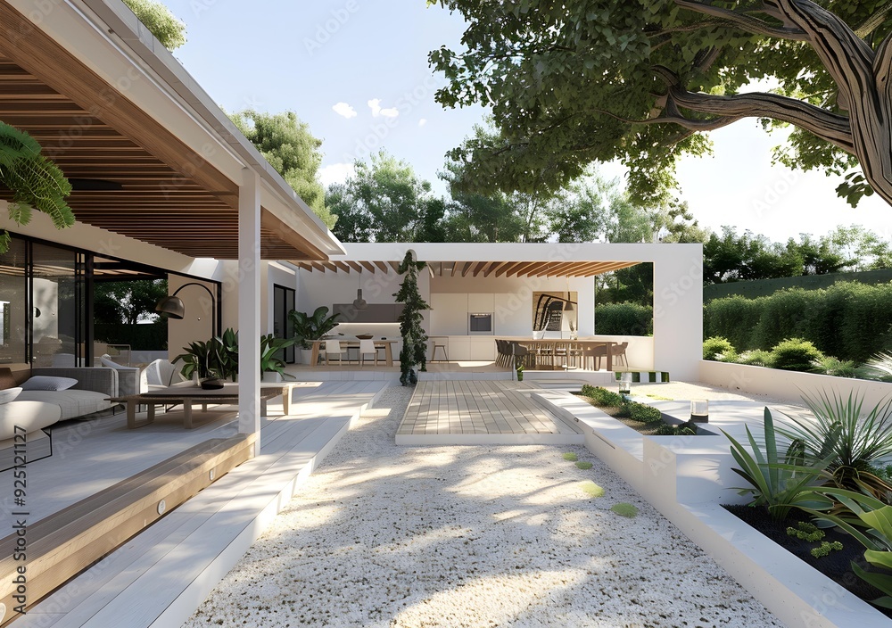 Fototapeta premium Modern House with Patio and Garden Design