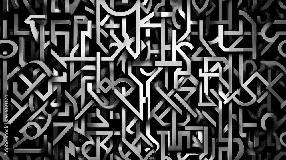 A graphic design poster featuring an intricate pattern of different alphabet letters A graphic design poster featuring an intricate pattern of different alphabet letters