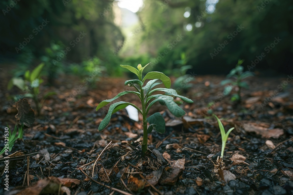Young plant growing from the ground Young plant growing from the ground