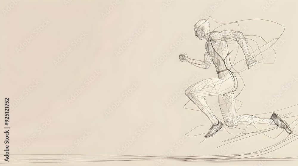 Fototapeta premium Minimalist 3D Render of One Line Drawing of Triathlete Running in Abstract Art