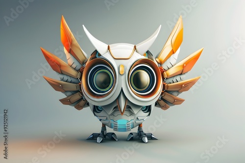 3D Abstract Robot Owl Logo Minimalist Digital photo