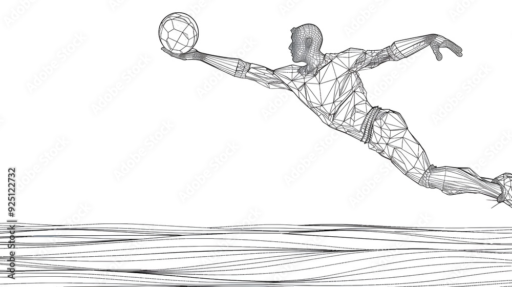 Fototapeta premium One Continuous Line Drawing of Handball Player Throwing Ball in Minimalist 3D Render