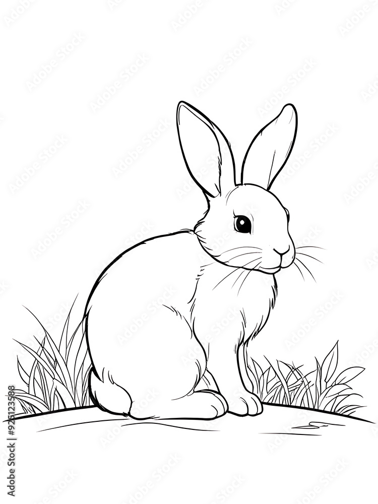 Black and white bold line coloring page of baby Fun Rabbit for kids ...
