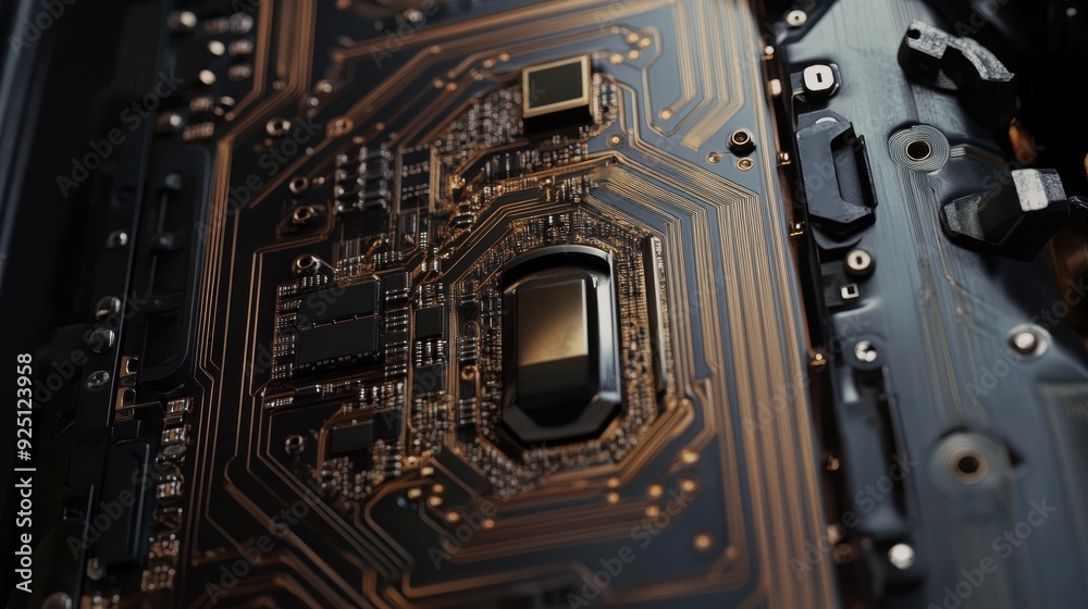 Fototapeta premium Technological Security Concept: Digital Lock with Circuit Board Design