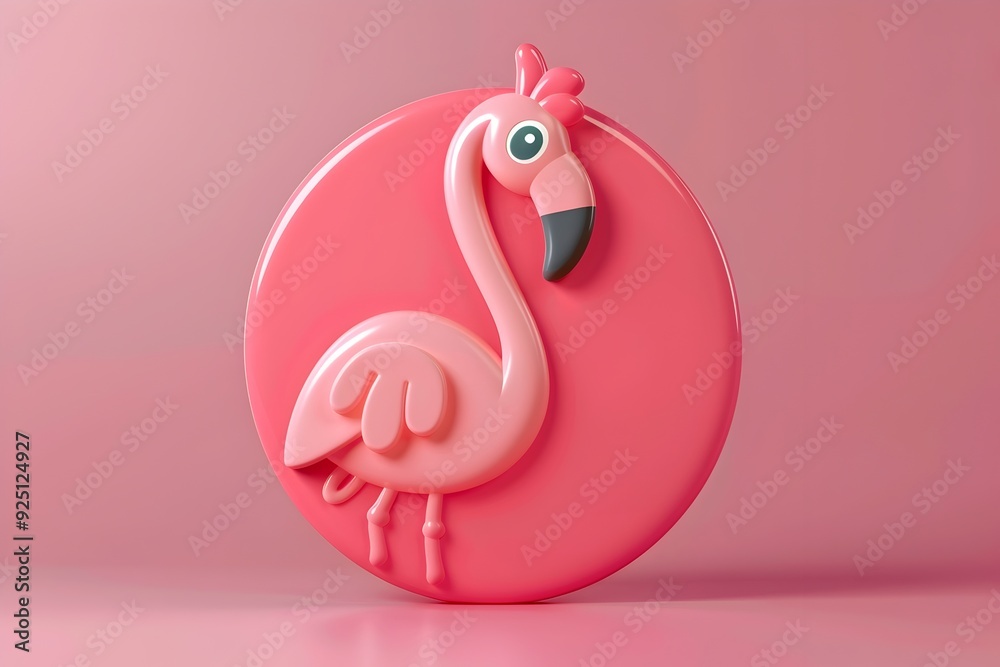 Nostalgic Flamingo Logo Badge with Cute Cartoon Character Design Nostalgic Flamingo Logo Badge with Cute Cartoon Character Design
