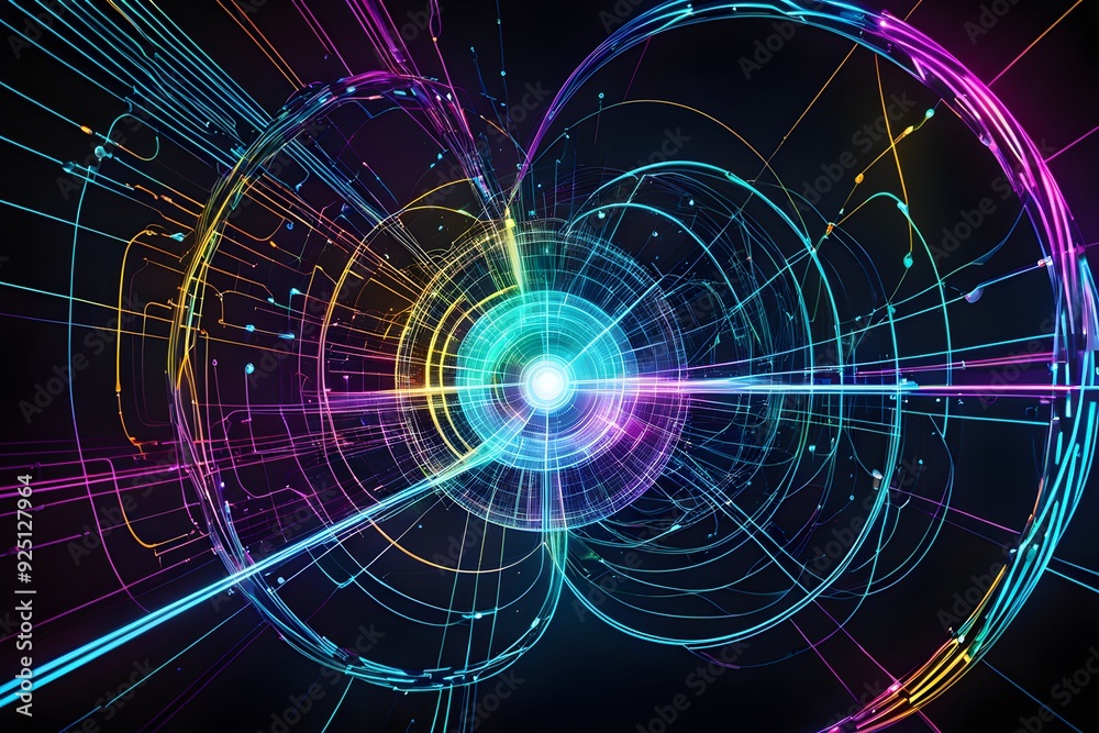 A colorful, abstract image of a spiral with a bright light at the center A colorful, abstract image of a spiral with a bright light at the center
