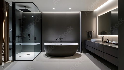 Dark gray bathroom model, Minimalist style