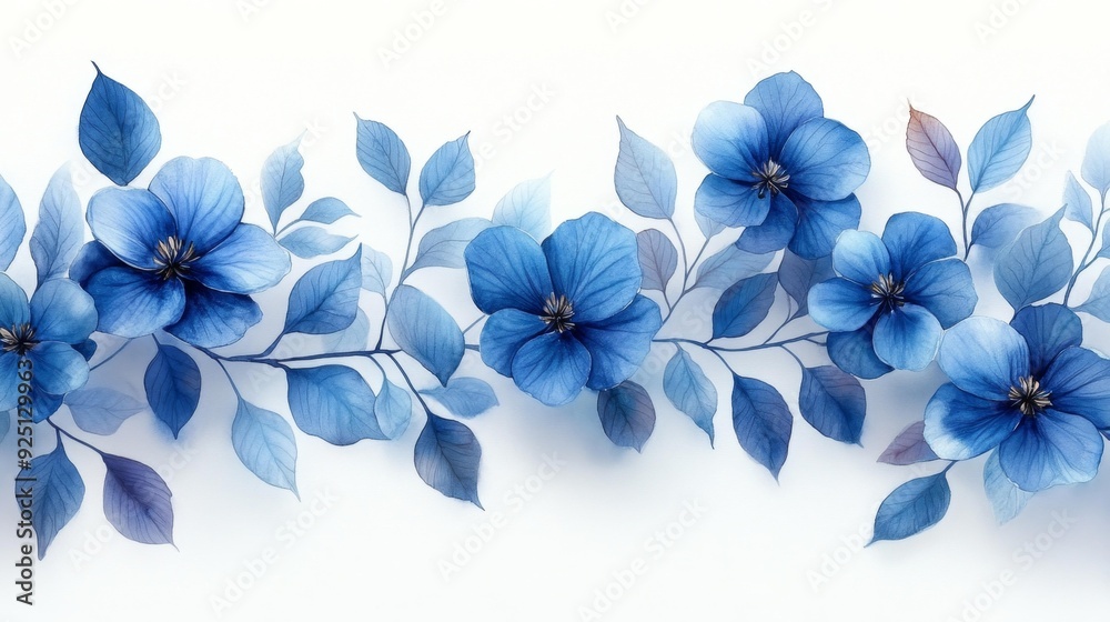 Fototapeta premium Elegant blue flowers with watercolor effect - generative ai