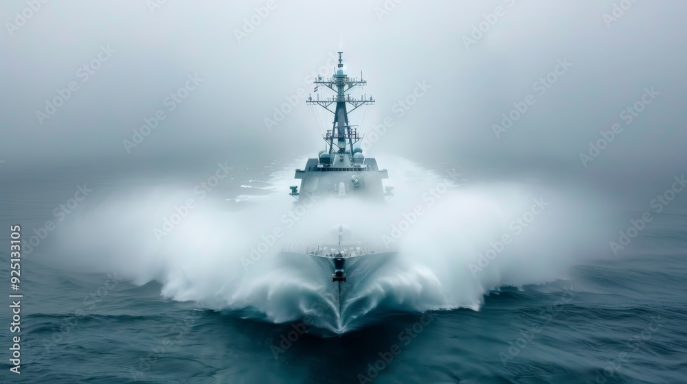 A large navy ship is sailing through the ocean A large navy ship is sailing through the ocean