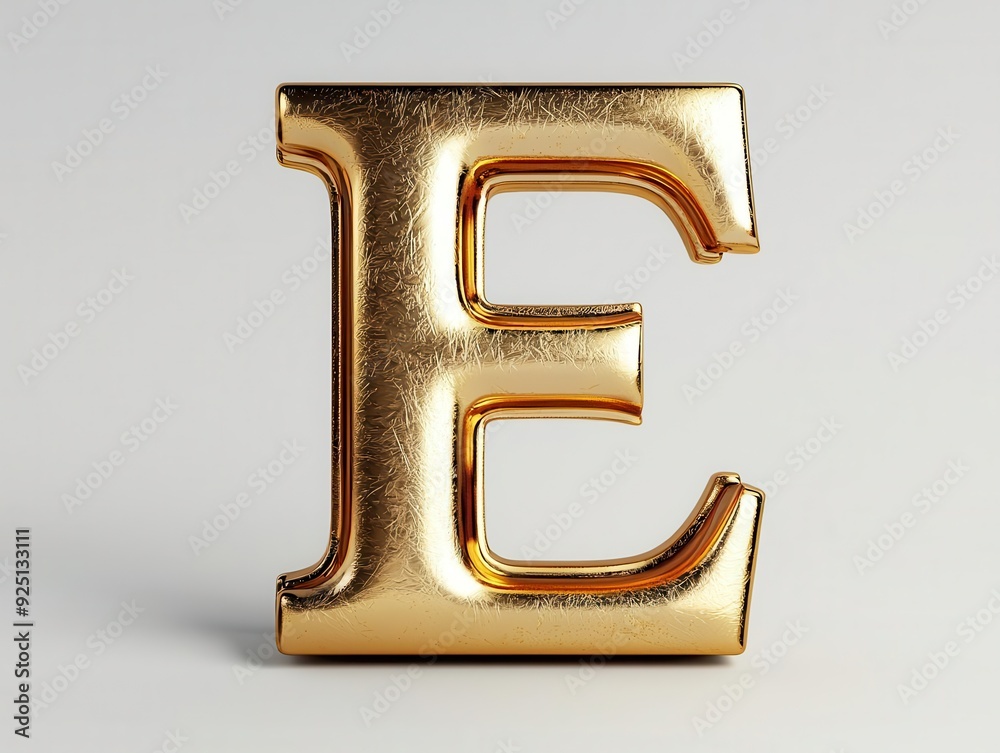 Golden letter E, 3D rendering, isolated on white background. Golden letter E, 3D rendering, isolated on white background.