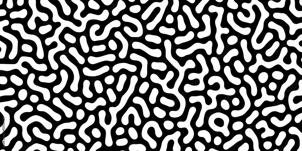 Obraz premium Abstract Turing organic wallpaper with background. Turing reaction diffusion monochrome seamless pattern with chaotic motion. Natural seamless line pattern. Linear design with biological shapes.