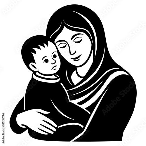 Wallpaper Mural mother and child isolated on white, mother and child vector illustration, baby vector art, mother and baby silhouette, mother vector icon, mother and child line art, eps Torontodigital.ca