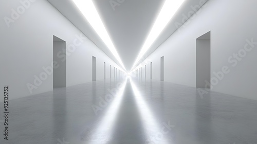 White Hallway with Doors and Lights