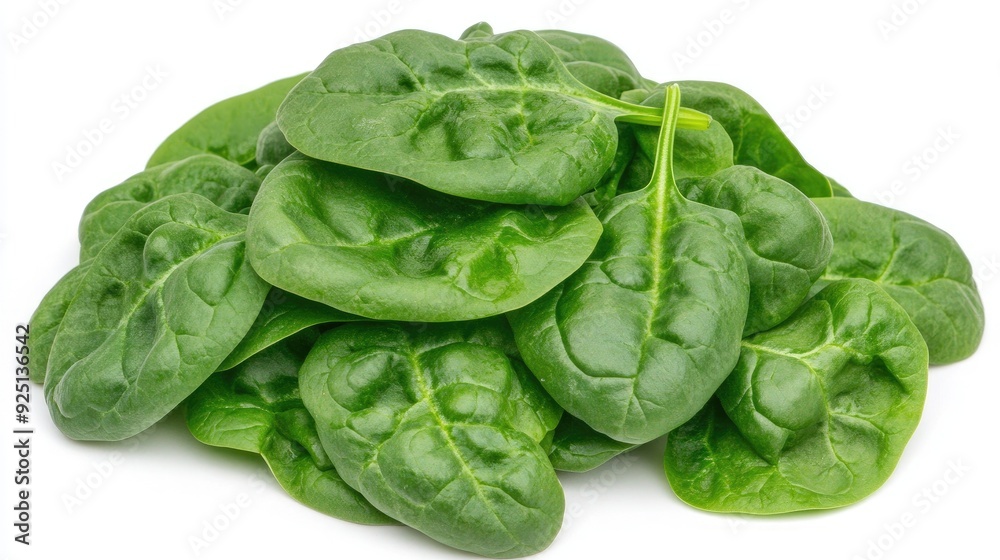 Fresh spinach leaves on a white background showcasing vibrant greens and natural textures Fresh spinach leaves on a white background showcasing vibrant greens and natural textures