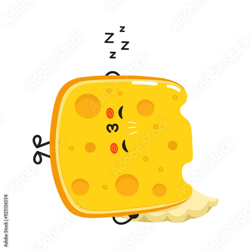 Cheese sleeping character. Vector hand drawn cartoon kawaii character illustration icon. Isolated on white background. Cheese sleep character concept