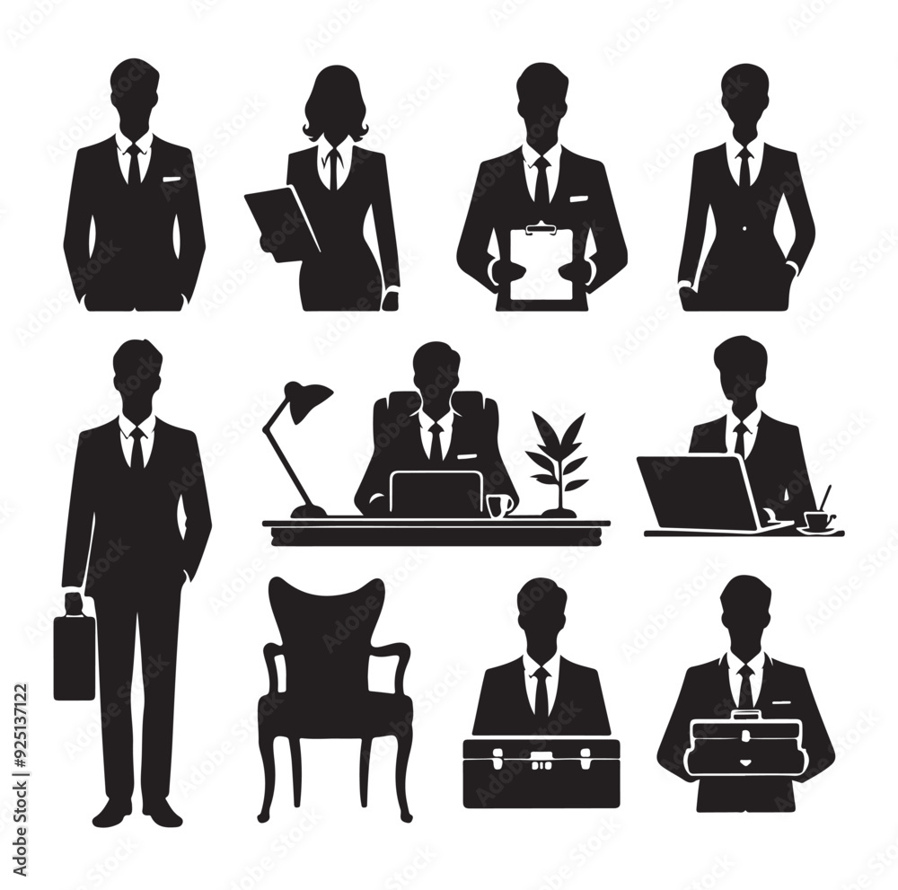 Secretary silhouette vector illustration set Secretary silhouette vector illustration set