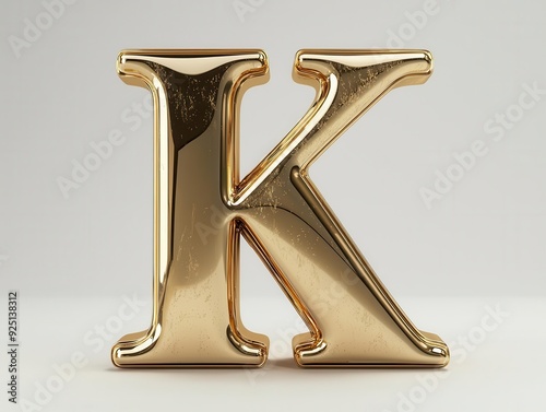 Golden letter K, isolated on white background.