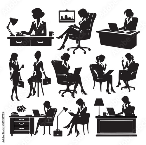Secretary silhouette vector illustration set