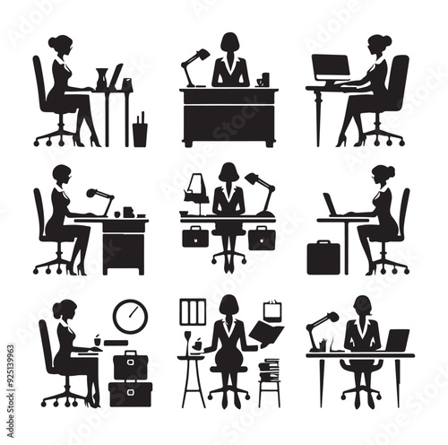 Secretary silhouette vector illustration set