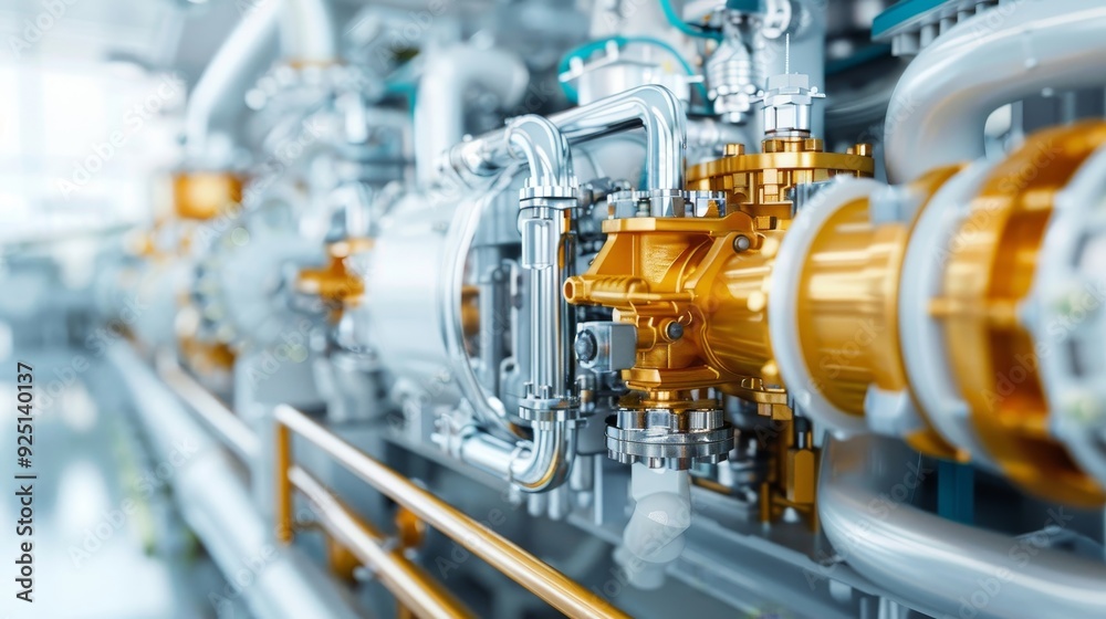 A large industrial pipe system with a yellow