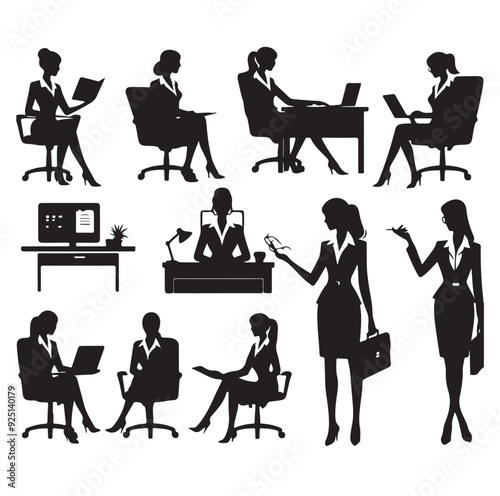 Secretary silhouette vector illustration set