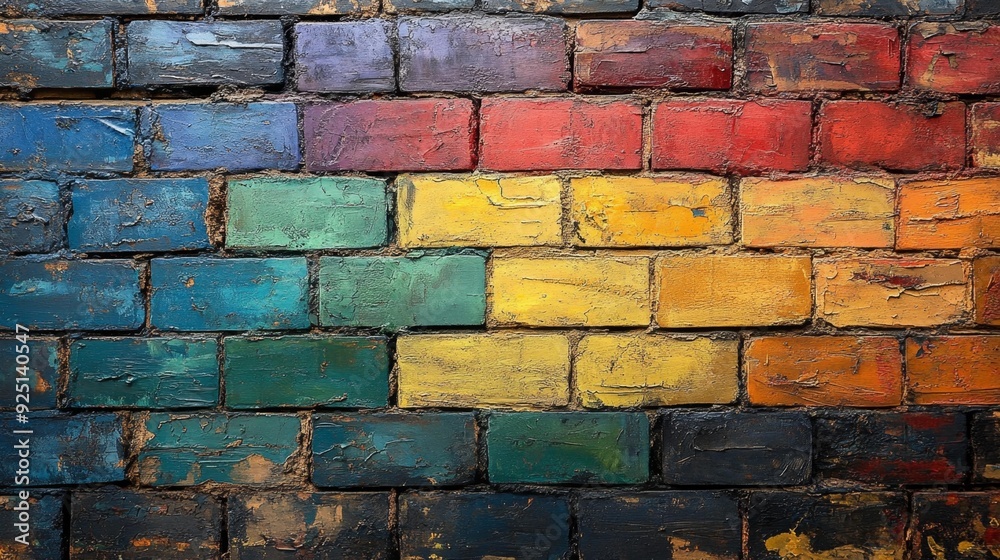 Fototapeta premium Colorful textured brick wall - generative ai