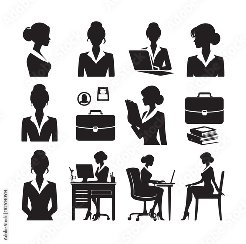 Secretary silhouette vector illustration set