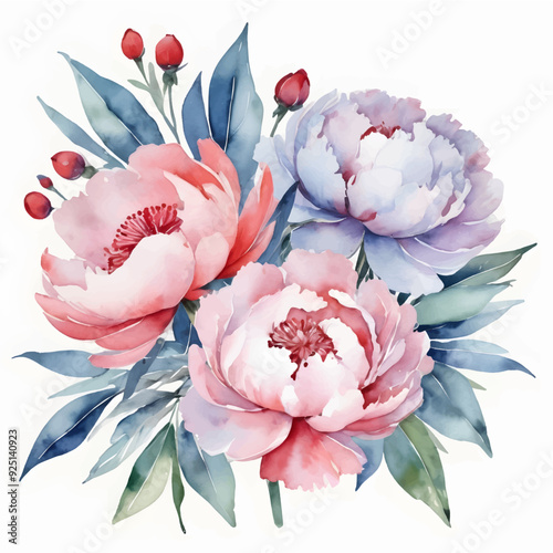 Watercolor bouquet flowers watercolor on white background,  bouquet flowers watercolor