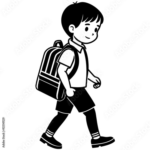 child going back to school isolated on white, child going back to school vector illustration, child vector art, Boy with a bag silhouette, education vector icon, child going back to school line art, e