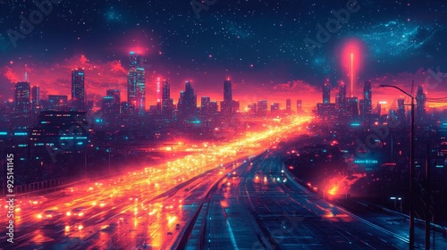 Vibrant neon cityscape at night - generative ai