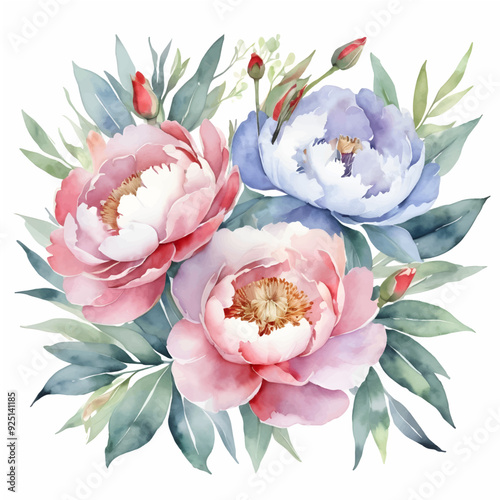 Watercolor bouquet flowers watercolor on white background,  bouquet flowers watercolor
