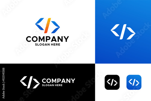 Code logo designs vector illustrations