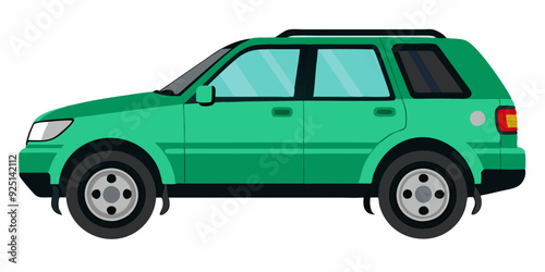 Green SUV car side view on a white background. Great family vehicle. Vector illustration
