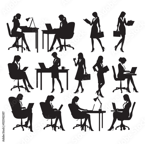 Secretary silhouette vector illustration set