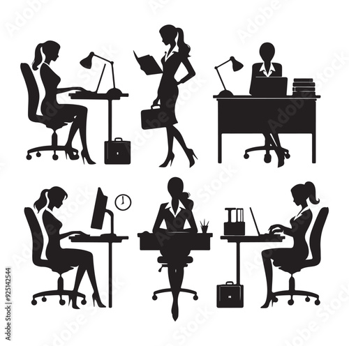 Secretary silhouette vector illustration set