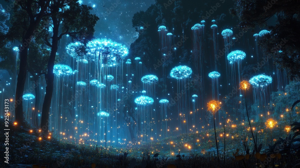 Obraz premium Enchanted Forest with Glowing Flowers