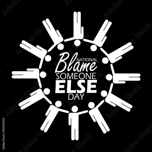 National Blame Someone Else Day event banner. Icon of peoples blaming each other and finally coming back to him. Isolated on black background to celebrate on September 13th
