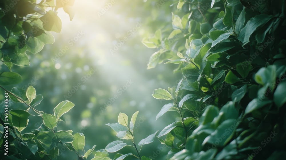 Green leaves frame a sunlit background, offering a serene concept for environmental protection with plenty of copy space Green leaves frame a sunlit background, offering a serene concept for environmental protection with plenty of copy space