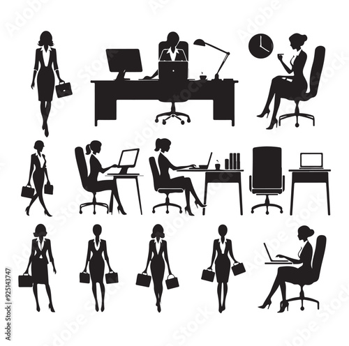Secretary silhouette vector illustration set