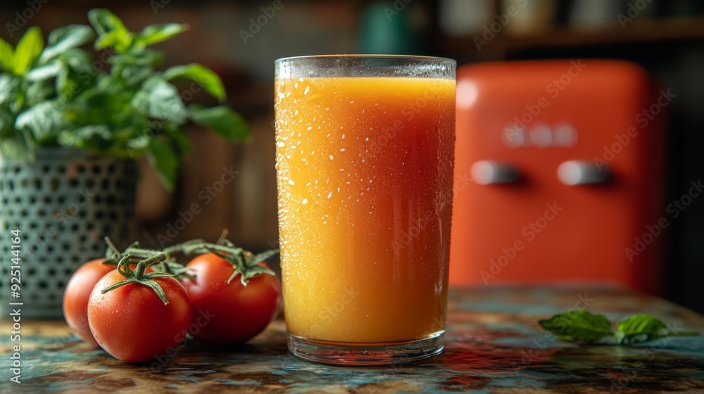 Refreshing glass of tomato juice - generative ai Refreshing glass of tomato juice - generative ai