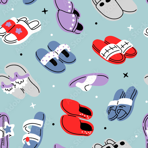 Vector seamless background pattern with slippers for surface pattern design 