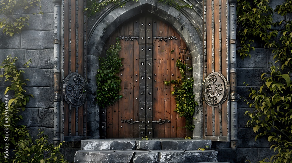 Ancient castle with doors made of wood