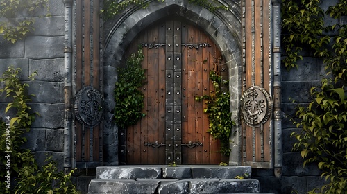 Ancient castle with doors made of wood