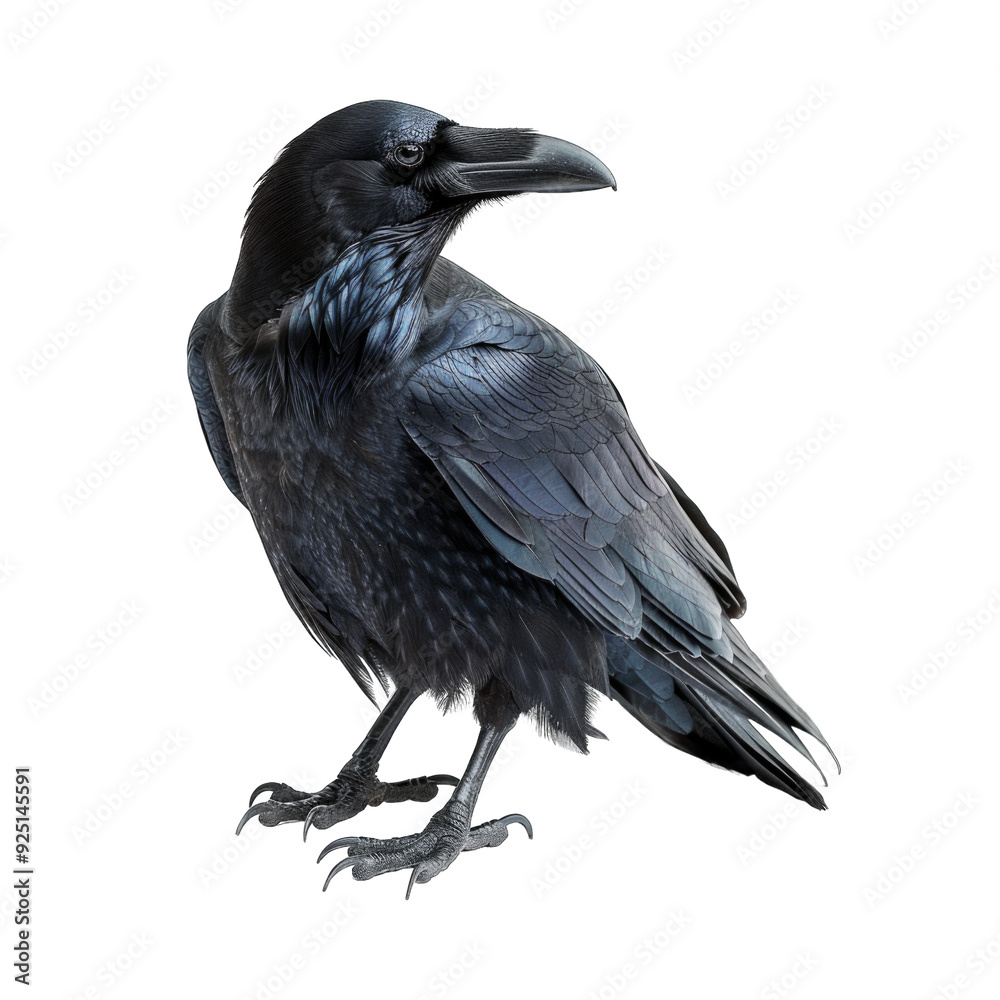 Fototapeta premium Black raven isolated on transparent background cutout PNG