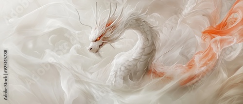 An ethereal wind dragon, a mythical protector of the cardinal direction, depicted with dynamic winds around it, isolated against a minimalist background