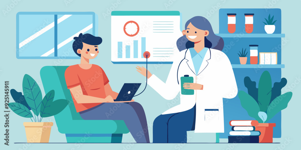 Doctor visit. Check up. Woman doctor and patient. Vector illustration
Doctor visit. Check up. Woman doctor and patient. Vector illustration