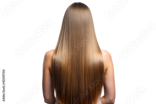 Woman with straight long brown hair from back view png 