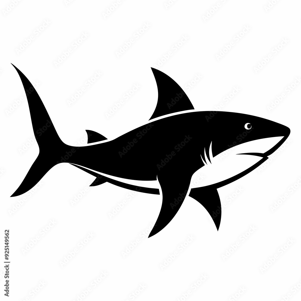 Obraz premium shark isolated on white, shark vector illustration, shark with roots vector art, shark silhouette, shark tree vector icon, shark line art, eps 