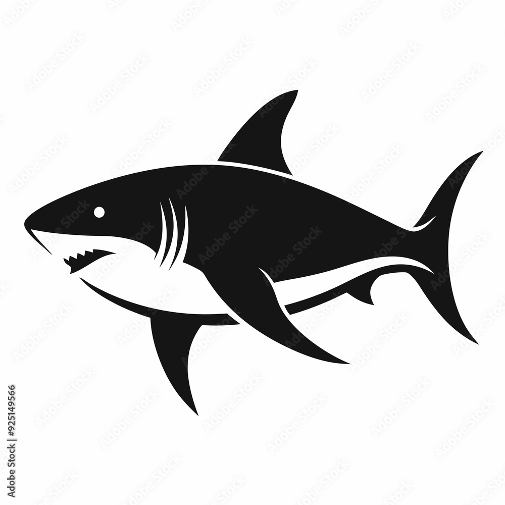 Fototapeta premium shark isolated on white, shark vector illustration, shark with roots vector art, shark silhouette, shark tree vector icon, shark line art, eps 